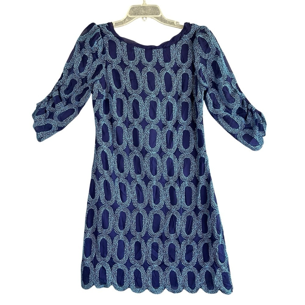 FROCK by Tracy Reese Judy Dress Embroidered Silk Navy Blue Size 6 NWT - Picture 2 of 13